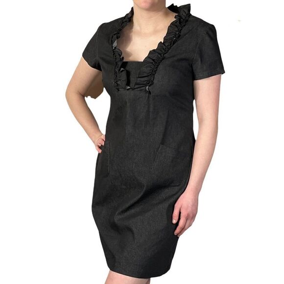 Perceptions New York Dark Gray Ruffled Neck Dress - Picture 1 of 11